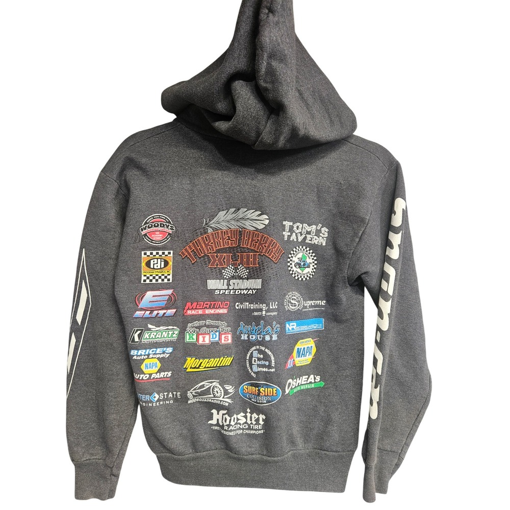 Port and Company Kids Turkey Derby XLIII Racing Hoodie Charcoal Gray Zip Up L